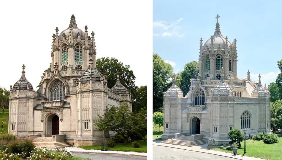 Green-Wood Cemetery Historic Chapel before and after